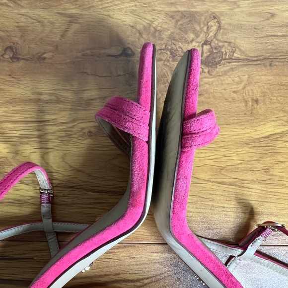 Sam Edelman Kit Pink Suede Leather Block Heel Ankle Strap Sandals Size 8 Strappy - Picture 13 of 14